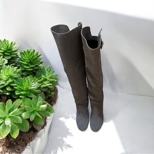 Womens Boots Size 8M Knee High Nine West Leather Suede 3.5-4" Heel Taupe